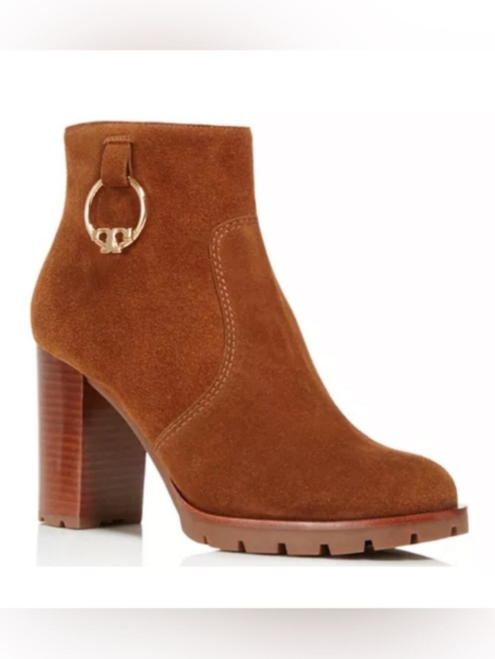 Tory Burch Sofia Logo Ring High-Heel Booties Brown Suede Women’s Size 11